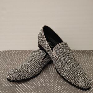 AMALI MEN'S EMELIO METALLIC SILVER GLITTER TUXEDO, SLIP ON LOAFER. SIZE 13D.